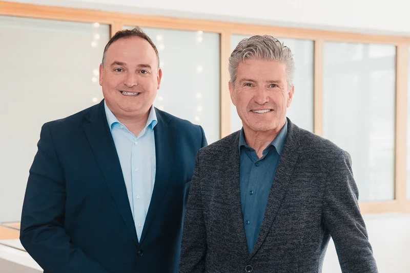 Die beiden Lechfeld Bürgermeister Simon Schropp, erster Bürgermeister der Gemeinde Untermeitingen und Rudolf Schneider, erster Bürgermeister der Gemeinde Klosterlechfeld